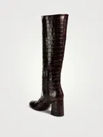 Flareblock Croc-Embossed Leather Knee-High Boots