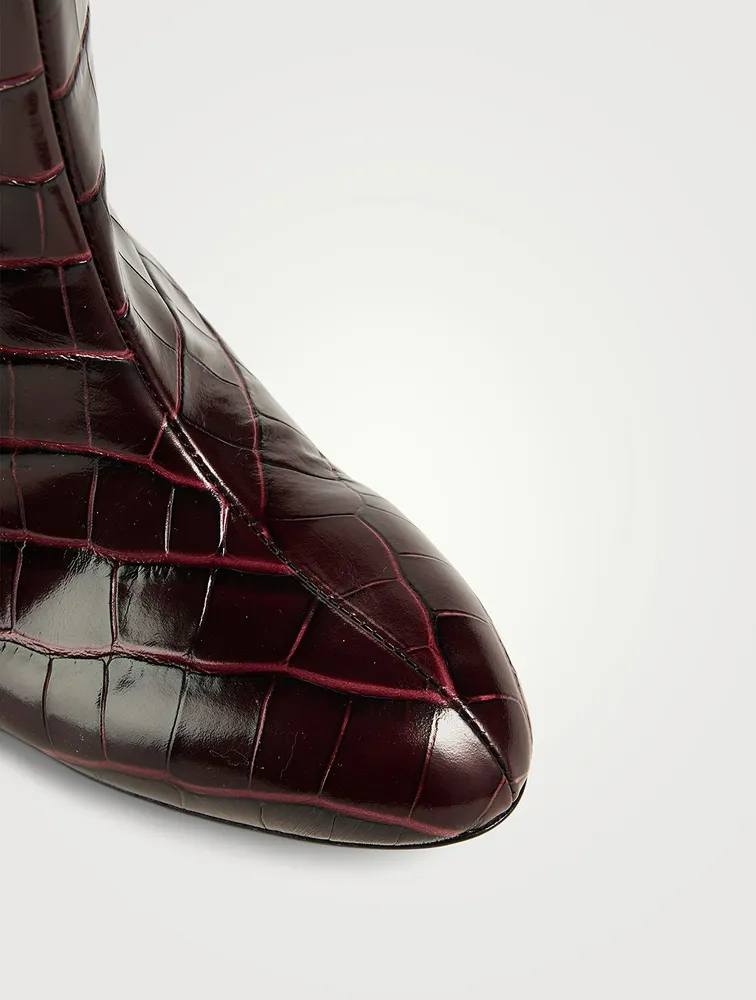 Flareblock Croc-Embossed Leather Knee-High Boots