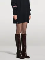 Flareblock Croc-Embossed Leather Knee-High Boots