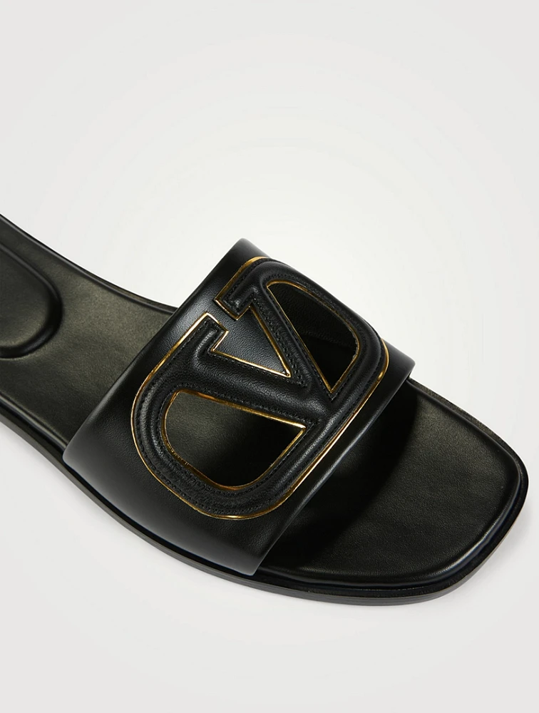 VLOGO Cut-Out Leather Slide Sandals