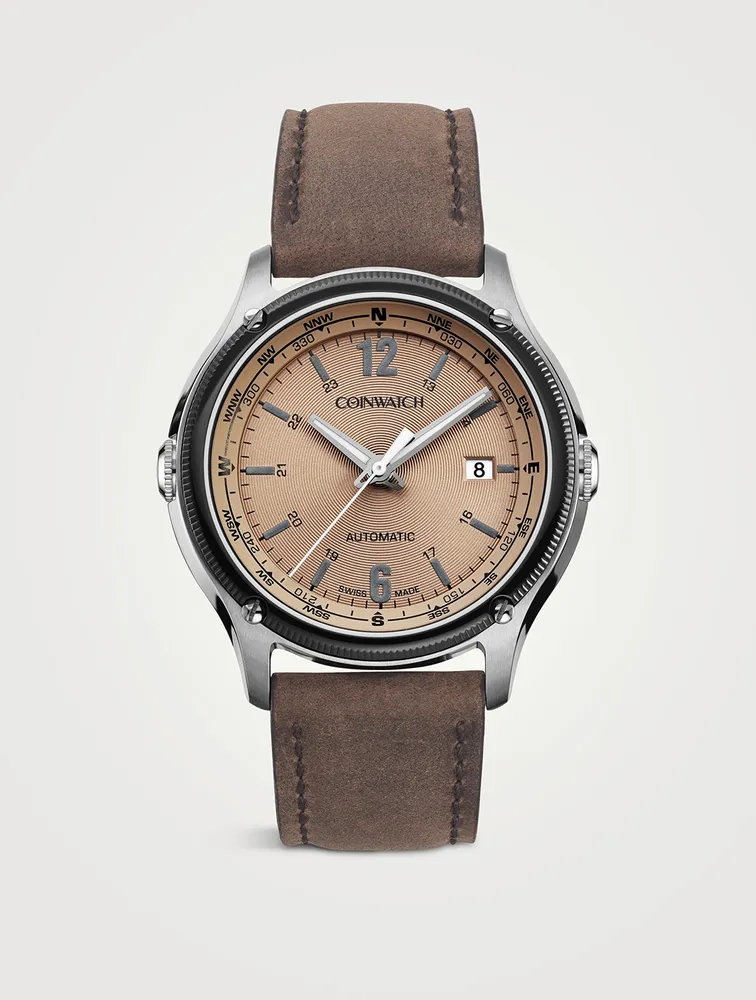 Medallion Stainless Steel Compass Watch