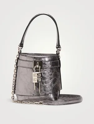 Micro Shark Lock Metallic Leather Bucket Bag
