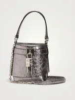 Micro Shark Lock Metallic Leather Bucket Bag