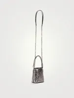 Micro Shark Lock Metallic Leather Bucket Bag