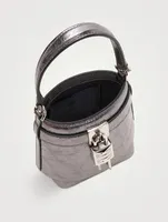 Micro Shark Lock Metallic Leather Bucket Bag