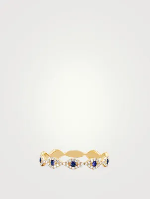 14K Gold Evil Eye Stacking Ring With Blue Sapphire And Diamonds