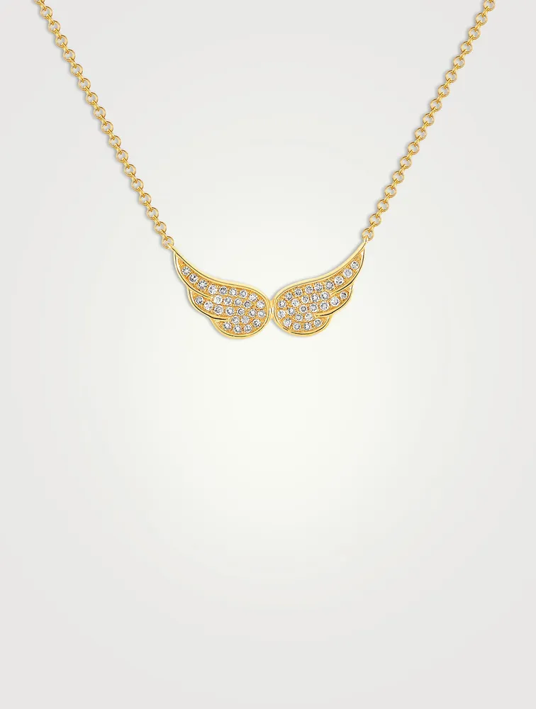 14K Gold Double Angel Wing Necklace With Diamonds