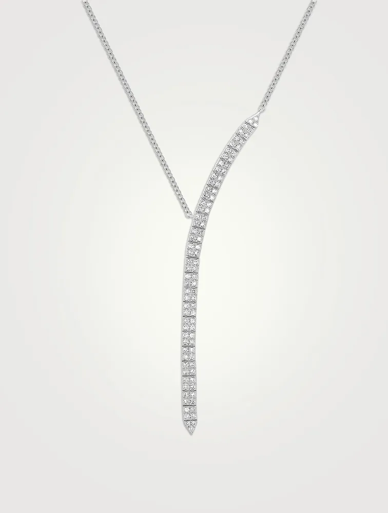 14K White Gold Diamond Double Row Waterfall Necklace