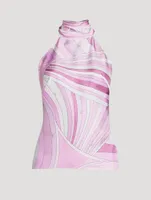 Printed Silk Twill Halter Top