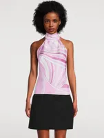 Printed Silk Twill Halter Top