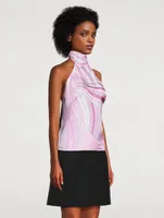 Printed Silk Twill Halter Top