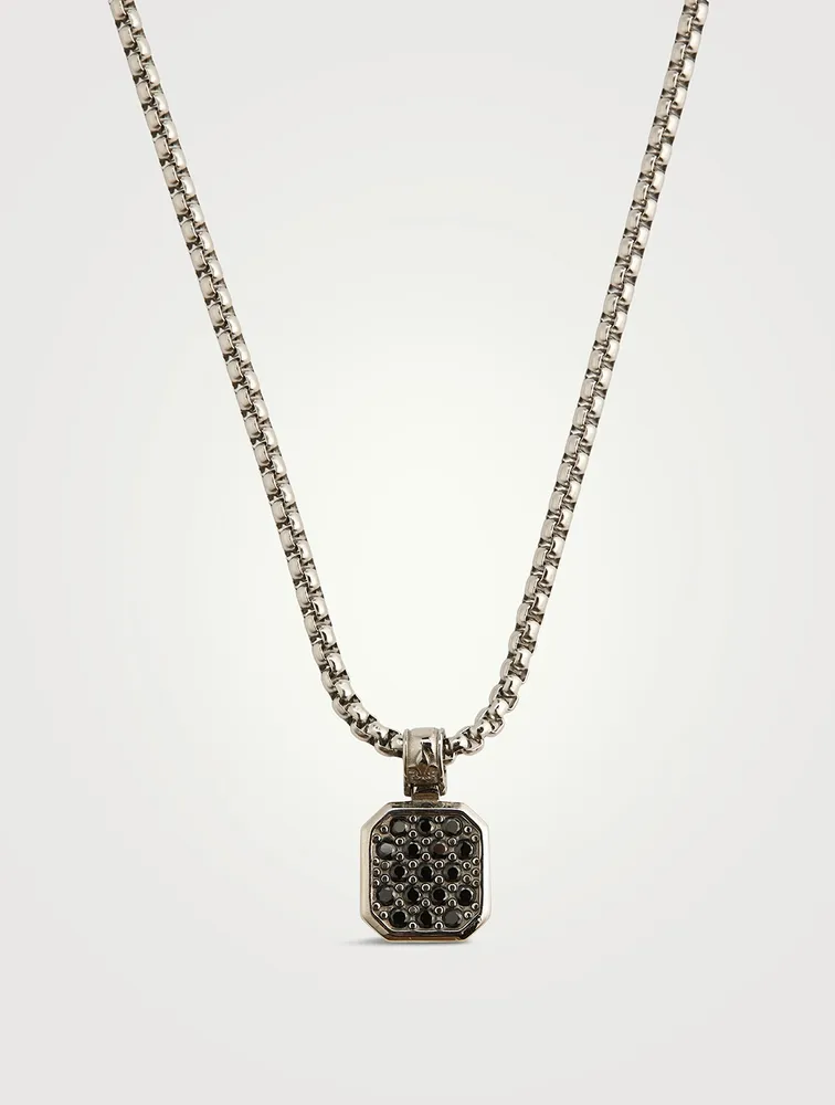 Stainless Steel Necklace with Black Square Pendant