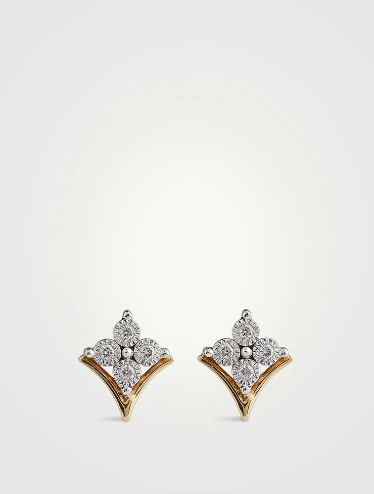 Gold Trinket Stud Earrings With Gems