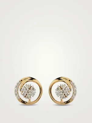 Gold Swirl Stud Earrings With Gems