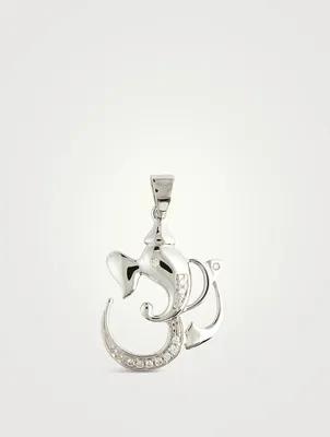 White Gold Ganesh Om Charm With Gems