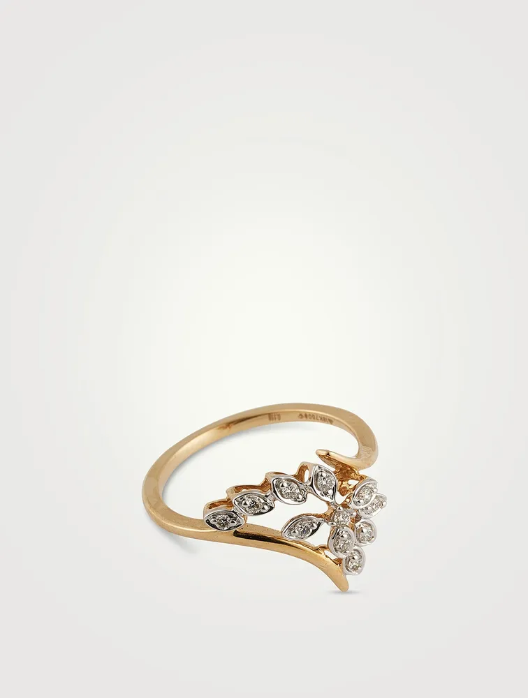 Gold Petals Ring With Gems