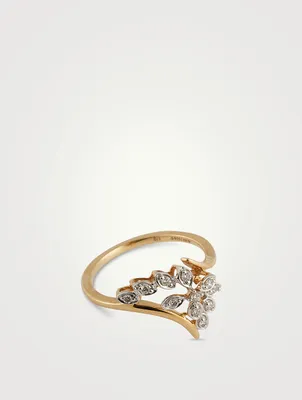 Gold Petals Ring With Gems