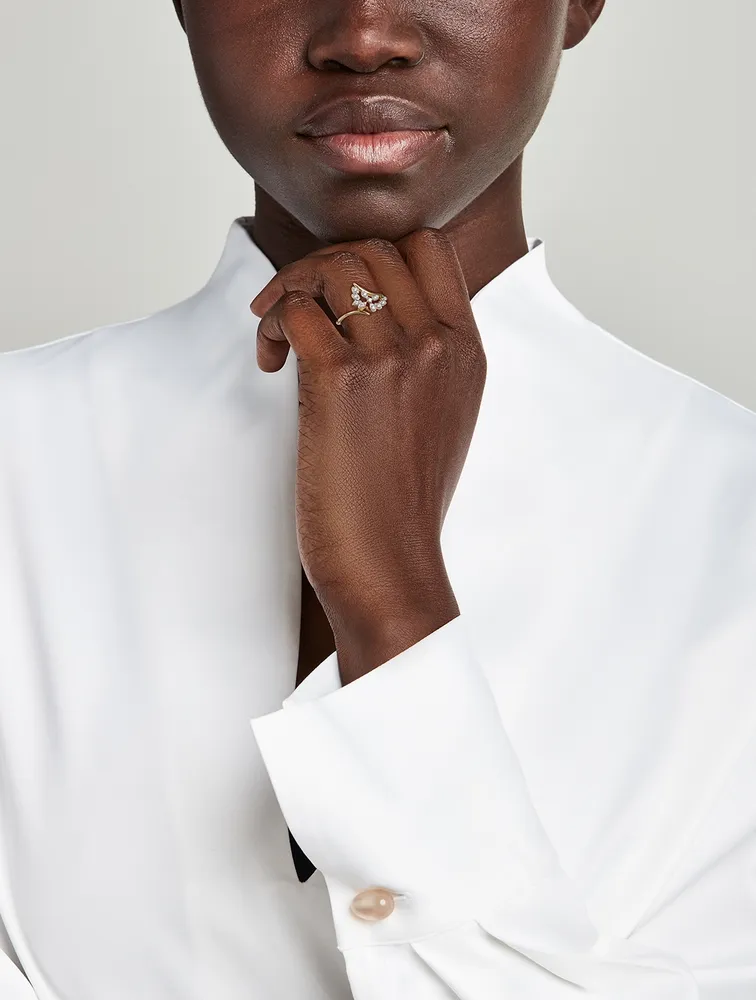 Gold Petals Ring With Gems