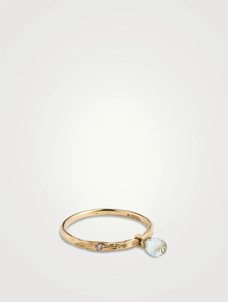 Gold Twig Dewdrops Gem Ring