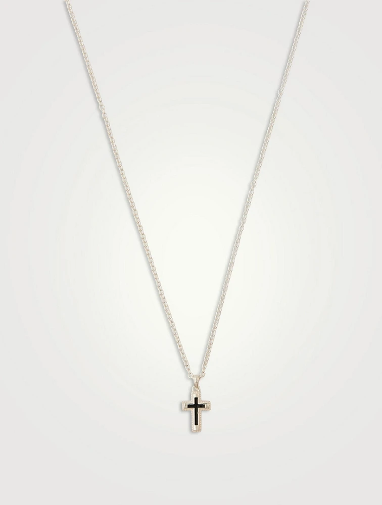 Sterling Silver Mini Cross Necklace With Black Enamel