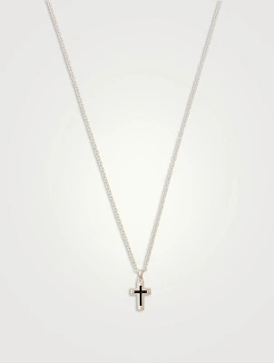 Sterling Silver Mini Cross Necklace With Black Enamel