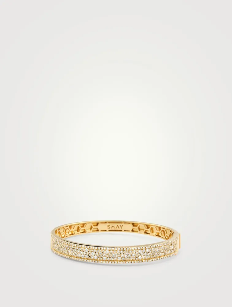 18K Gold Nameplate Bangle Bracelet With Pavé Diamonds