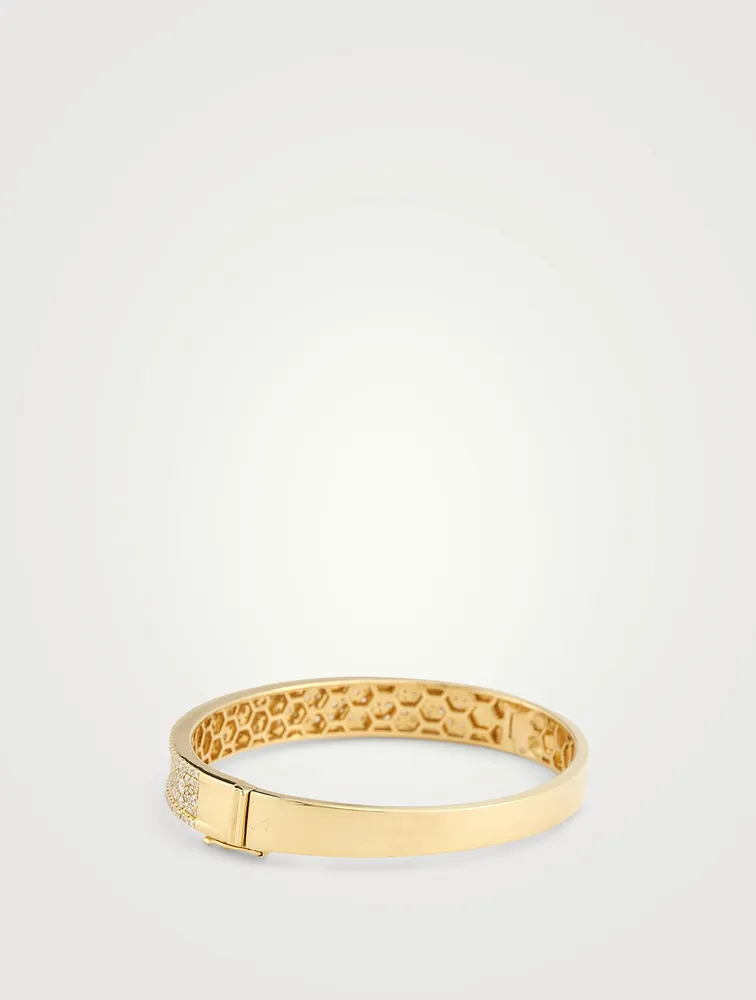18K Gold Nameplate Bangle Bracelet With Pavé Diamonds
