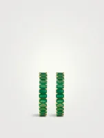 18K Gold Eternity Hoop Earrings With Emerald