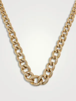 18K Gold Graduated Curb Chain Necklace With Diamonds