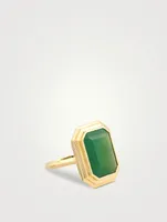 18K Gold Green Onyx Portrait Step Ring