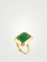 18K Gold Green Onyx Portrait Step Ring