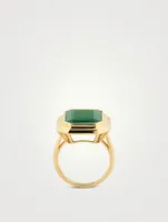 18K Gold Green Onyx Portrait Step Ring