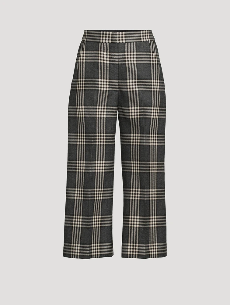 Wide-Leg Wool Trousers Plaid Print