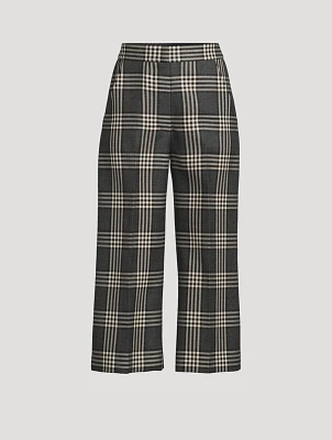 Wide-Leg Wool Trousers Plaid Print