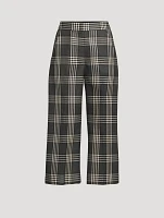 Wide-Leg Wool Trousers Plaid Print