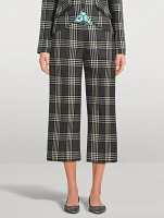Wide-Leg Wool Trousers Plaid Print