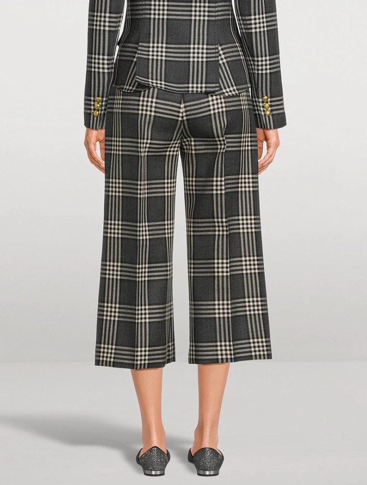 Wide-Leg Wool Trousers Plaid Print
