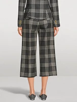Wide-Leg Wool Trousers Plaid Print