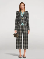 Wide-Leg Wool Trousers Plaid Print