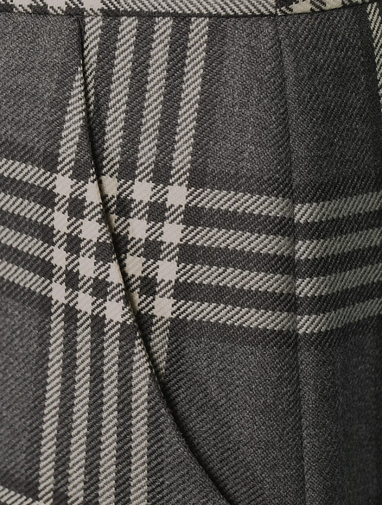 Wide-Leg Wool Trousers Plaid Print