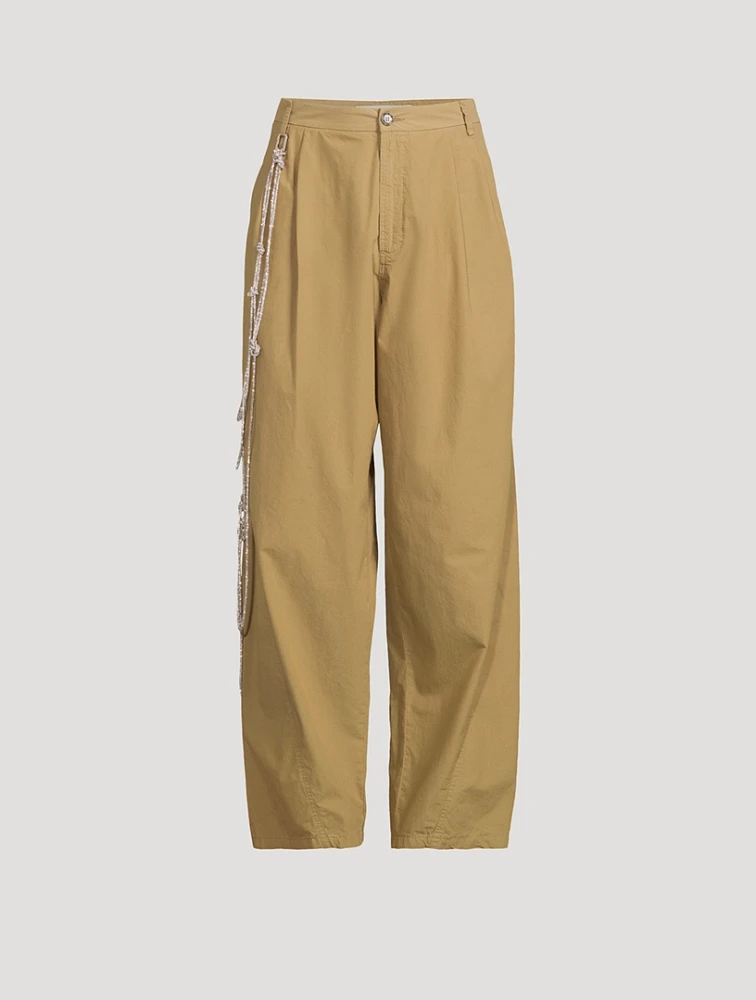 Phebe Wide-Leg Chinos With Crystal Wallet Chain