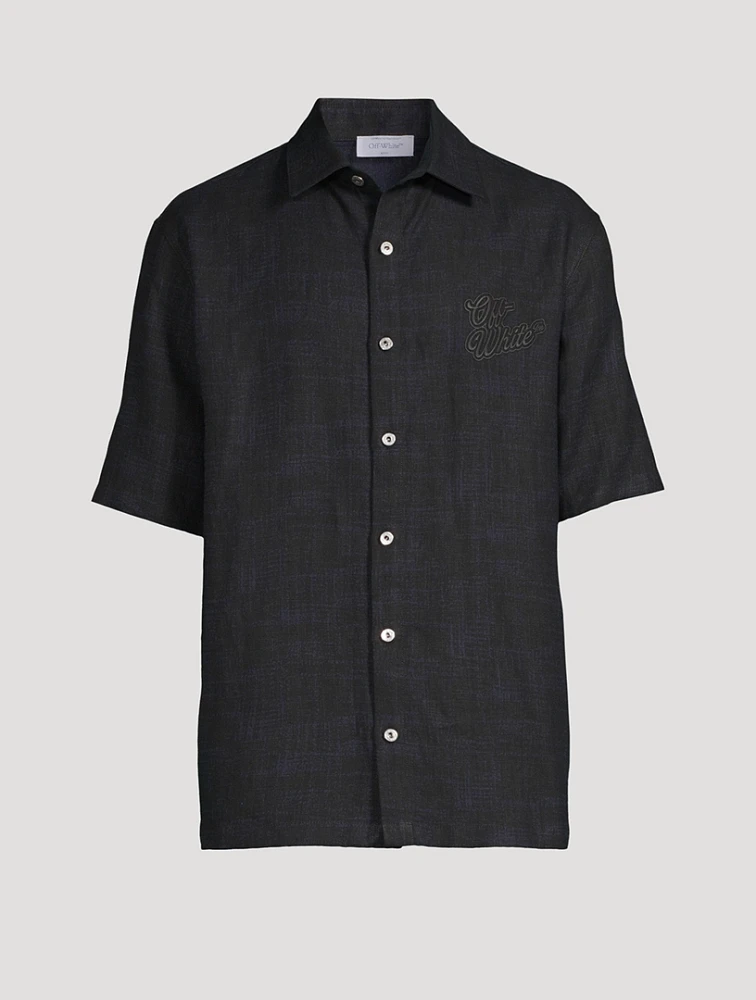 90s Logo Linen Bowling Shirt