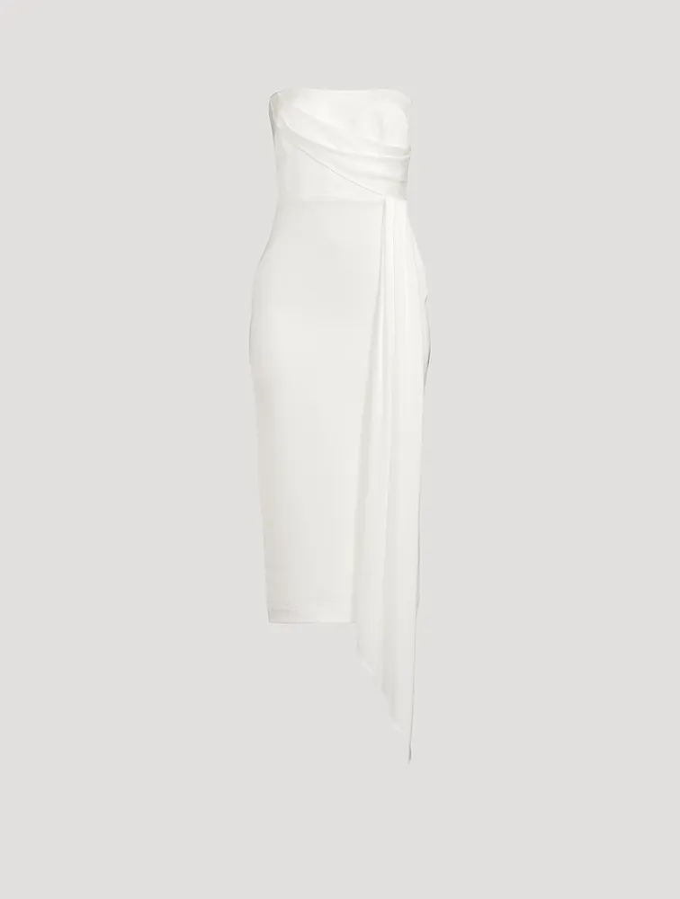 Draped Strapless Crêpe Midi Dress