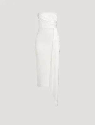 Draped Strapless Crêpe Midi Dress