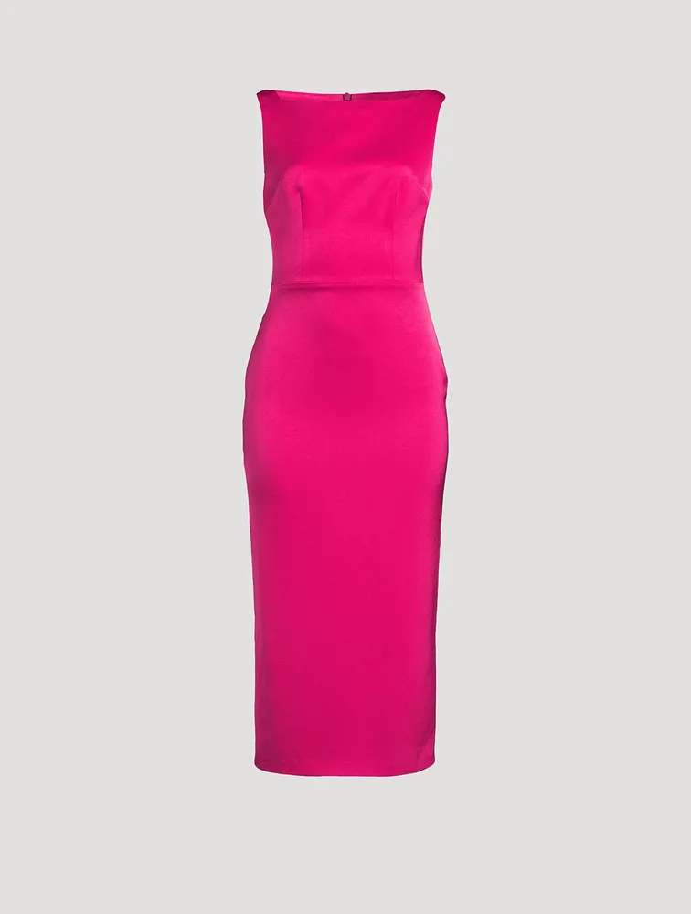 Draped-Back Satin Crêpe Sheath Dress