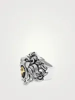 Silver Lion And Skull Ring