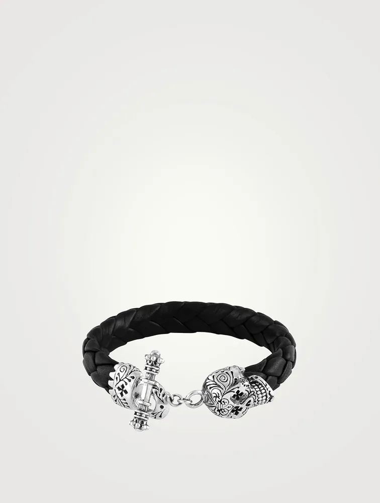 Small DOTD Skull Leather Braided Bracelet