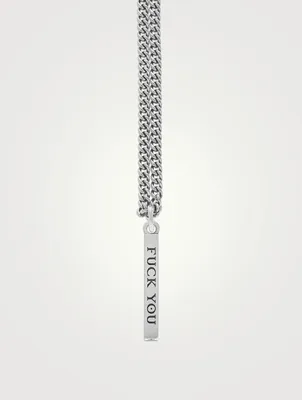 Silver F You Bar Pendant Necklace