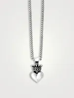 Silver 3D Crowned Heart Pendant Necklace
