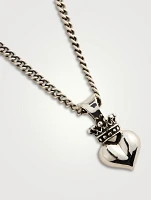 Silver 3D Crowned Heart Pendant Necklace